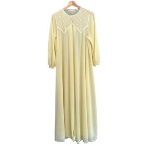 Vintage Yellow Prairie Nightgown Robe Lace Yoke Cottagecore Romantic Peignoir